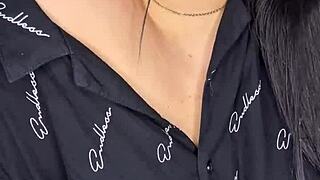 beautiful curvy college brunette stuffs lingerie pearls deep into her fat pussy