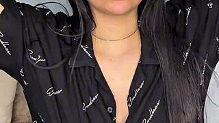 Coed beauty stuffs lingerie pearls deep into her fat pussy lips seductively