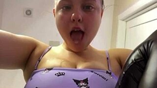 Horny BBW Teen Fingers Shaved Pink Pussy Close-Up In Leather Lingerie