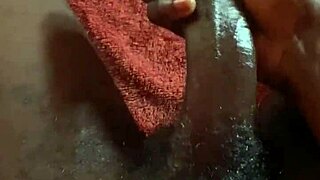 Jerking huge black cock in bedroom till massive cumshot explosion!!