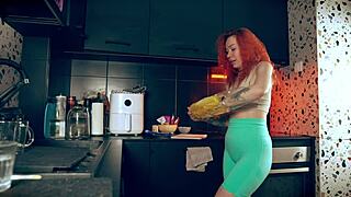 WAKE UP TO MORNING KITCHEN DOGGY WITH CUM-COVERED REDHEAD!