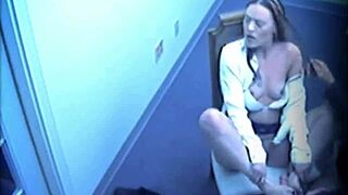 Office babe's sneaky footjob caught on hidden cam