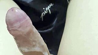 POV homemade Thai girlfriend strokes huge cock in bed