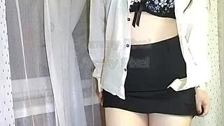 Secretary Lammy Pixel naughty at work skirt up stockings down for boss curvy brunette pounding roleplay