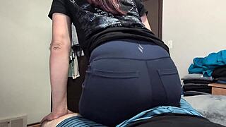 watch this sexy redhead college wife in tight yoga leggings give a teasing ass shaking lap dance that begs for more