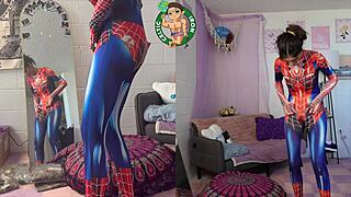 whoa petite latina girlfriend aubry babcock spiderman cosplay full experience cowgirl deepthroat dripping cum 😍🔥