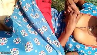 Desi bhabhi fingers wet pussy then gets fucked in fields