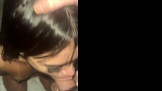 Watch her take that huge cock deep down her throat like a pro.