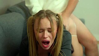 got into cute student's panties to comfort her, fucked tight wet pussy rough, came in pretty mouth