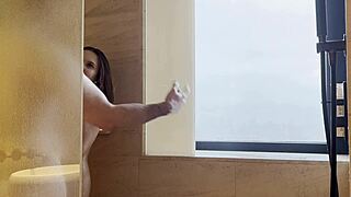 muscular russian with perky natural tits gets ripped clothes shower fuck backstage bareback