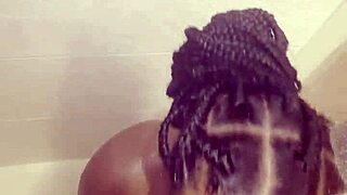 Damn Ebony Babe Gets Pounded Hard In Shower!