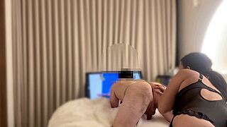 she's down there licking his ass while he chills watching game 7 nba finals full uncensored flick...