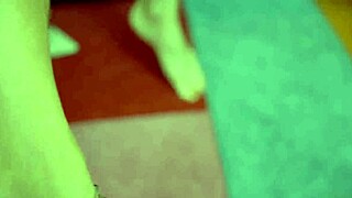 blonde femdom milf spits on toes before slave foot fucks her hard