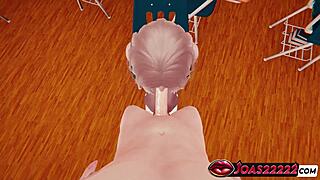 Hot College Blonde Stacy 3D Hentai Sits for Sloppy No-Hands Blowjob Footjob Glory Hole Mouth Fuck Cumshot