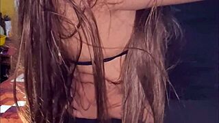 19-year-old college latina from nursing party rides raw creampie twice dripping wet