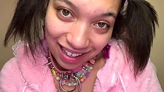 stepdaughter's ahegao face while practicing deepthroat on older man's cock!