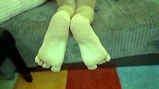 blonde femdom milf spits on toes before slave foot fucks her hard