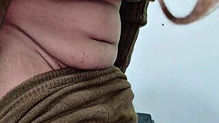 Housewife slowly strips shirt and pants for boyfriend's gaze in bedroom