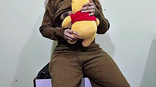 Housewife slowly strips shirt and pants for boyfriend's gaze in bedroom