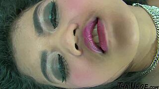 Petite Thai student with big natural tits takes street facial creampie