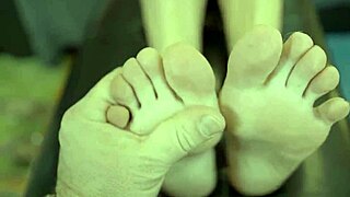 blonde femdom milf spits on toes before slave foot fucks her hard