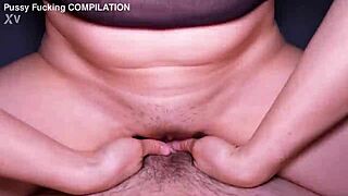 Best close-up pussy fucking compilation features this oiled Japanese teen's huge lips