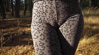 i tease my fat cameltoe pussy lips in tight leopard leggings outside