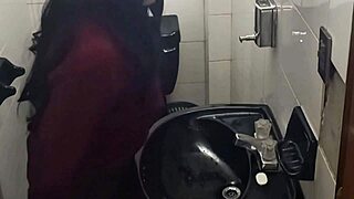 students sneak bent over doggystyle creampie in public school bathroom stall