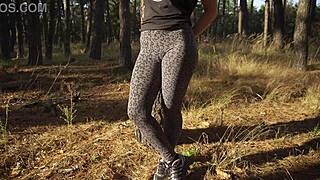 i tease my fat cameltoe pussy lips in tight leopard leggings outside