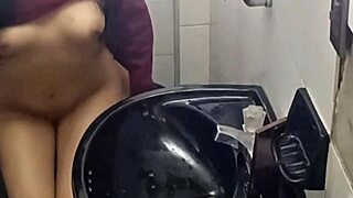 students sneak bent over doggystyle creampie in public school bathroom stall