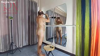 naked nudist brunette stylist shaves pussy lips beach dorm juicy trim