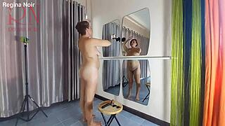 naked nudist brunette stylist shaves pussy lips beach dorm juicy trim