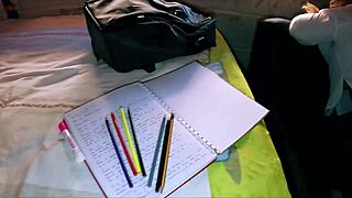 padrastro rubs genitals on submissive college latina student's skirt while she stays seated without moving