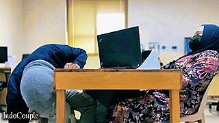 Muslim hijab wife cheats with office friend using fave vibrator