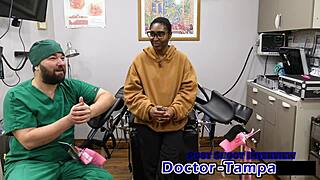dr tampa gives daisy mynx her first humiliating gyno exam spreading shaved pussy wide