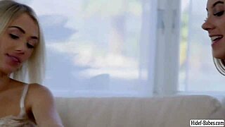 Teen jasmin luv masturbates shaved pussy before lesbian friend licks it clean