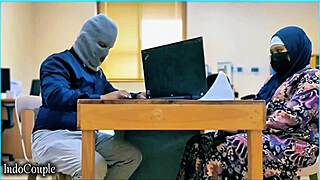 Muslim hijab wife cheats with office friend using fave vibrator