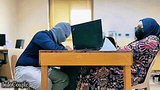 Muslim hijab wife cheats with office friend using fave vibrator