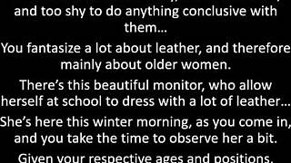 in the classroom blonde student slips into leather dream masturbating publicly for teacher part 1