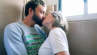 Blonde babe with huge tits and big ass gives handjob and blowjob to roommate risking cheating creampie orgasm in dorm