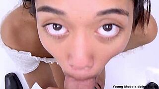 Brunette teen's asshole stretched wide during hardcore casting creampie fuck