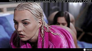 lesbian time stop fetish where horny brunette freezes and dildo fucks slutty blonde maid relentlessly