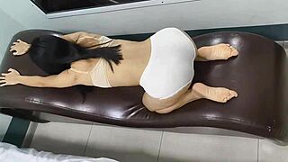 sexy japanese teen girlfriend rides big cock during intense workout photoshoot