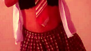 Hot milf mother-in-law dresses as sexy student skirt shakes huge ass sensually moans fucking fantasy