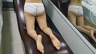 sexy japanese teen girlfriend rides big cock during intense workout photoshoot