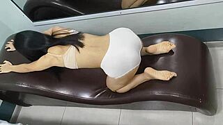 sexy japanese teen girlfriend rides big cock during intense workout photoshoot