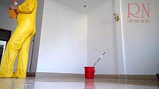 hey maid why you cleaning naked with juicy pussy lips showing in office?