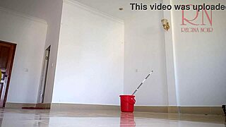 hey maid why you cleaning naked with juicy pussy lips showing in office?