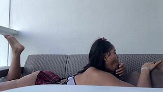 cute student sucks teacher's balls in amateur pov blowjob