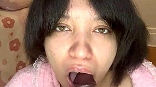 Tiny Bimbo Babysitter Spots Janitor's Huge Black Cock Stroke in Closet!